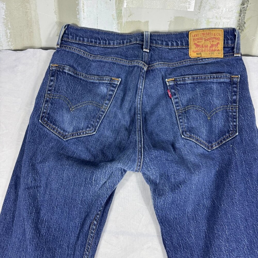 Levi's 505 Men's Straight Jeans Blue Stone Wash Denim Zip‎ Fly 5-Pocket W32 L32 - Picture 4 of 16